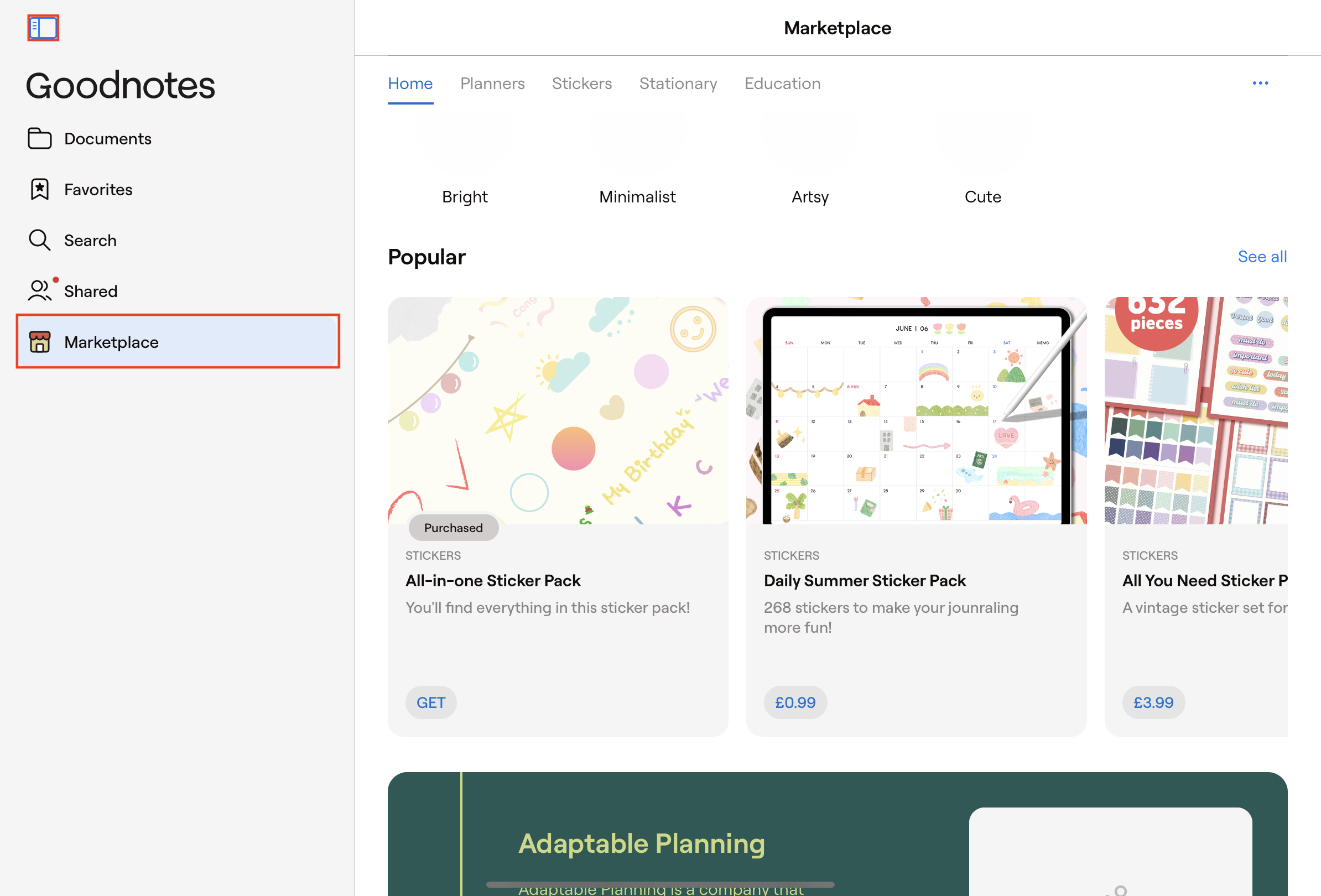 Buy digital stationaries from Goodnotes 6 Marketplace or GoodNotes 