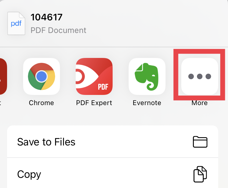 ปุ่มเพิ่มเติมที่ท้ายแถวแอปใน Share Sheet ของ iOS