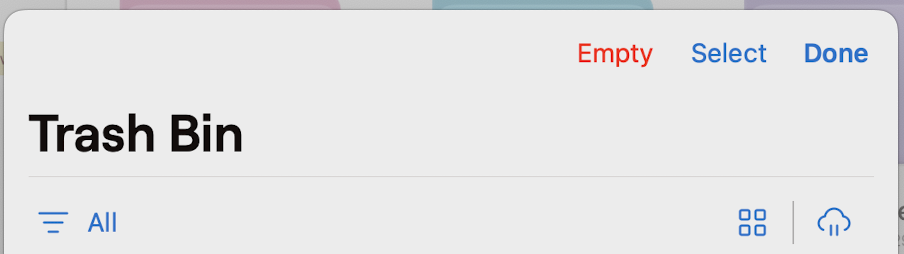 iOS의 Goodnotes 휴지통에 있는 비우기 버튼